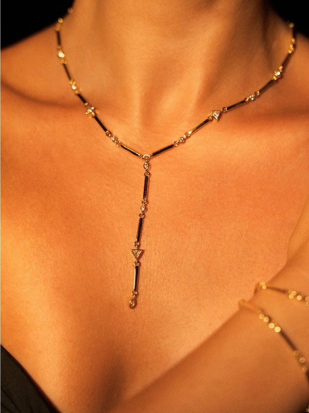 Gold Bezel Lariat Necklace
